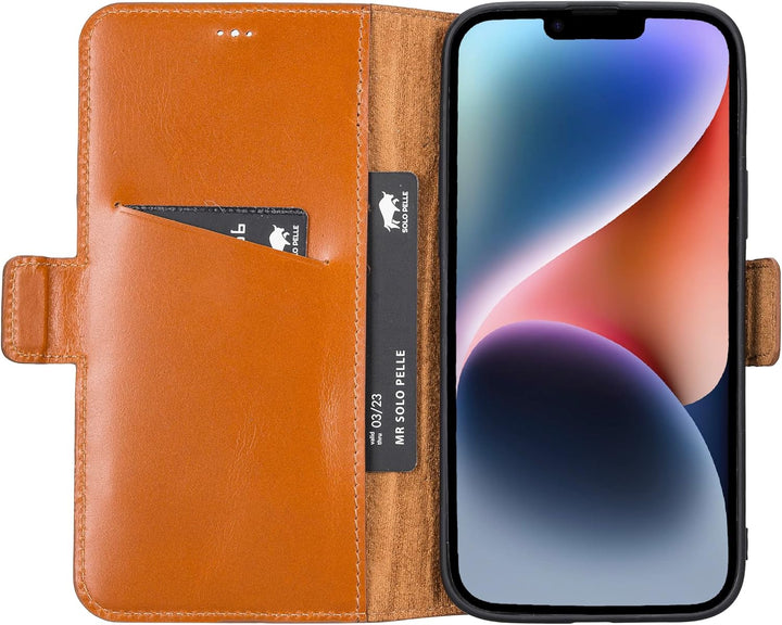 Solo Pelle aufklappbare Lederhülle kompatibel für iPhone 14 Plus in 6.7 Zoll inkl. 1 Kartenfach für