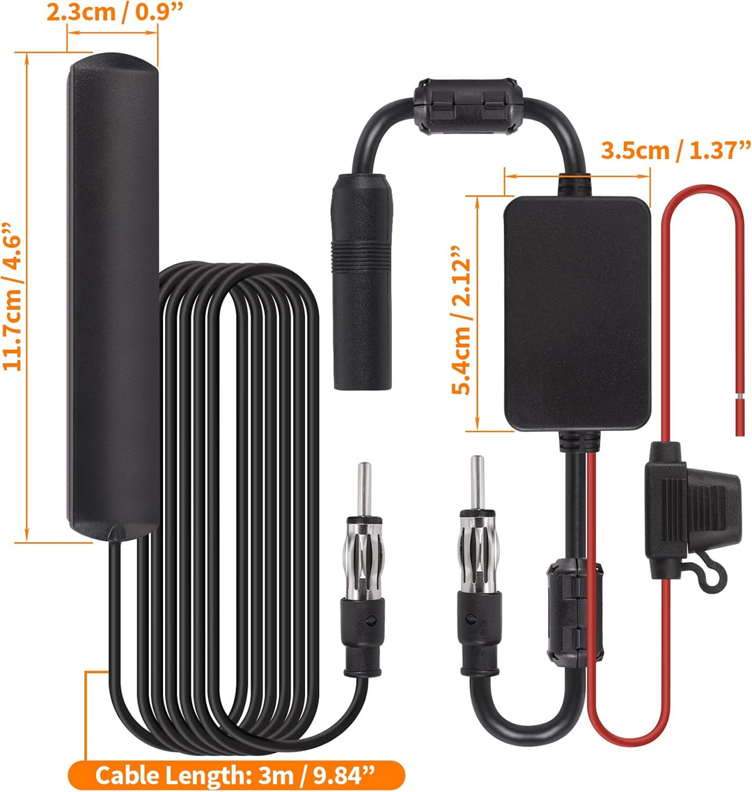 Bingfu Autoradio Antenne FM AM Auto Antenne mit Signalverstärker, 12-V-Netzteil, DIN-Stecker, Adapte
