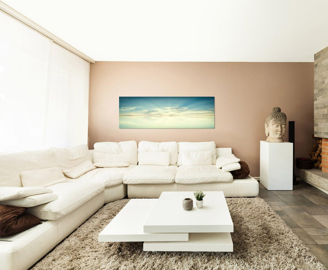 Paul Sinus Art Panoramabild auf Leinwand und Keilrahmen 150x50cm Wasser Himmel Wolken Sonnenlicht Re