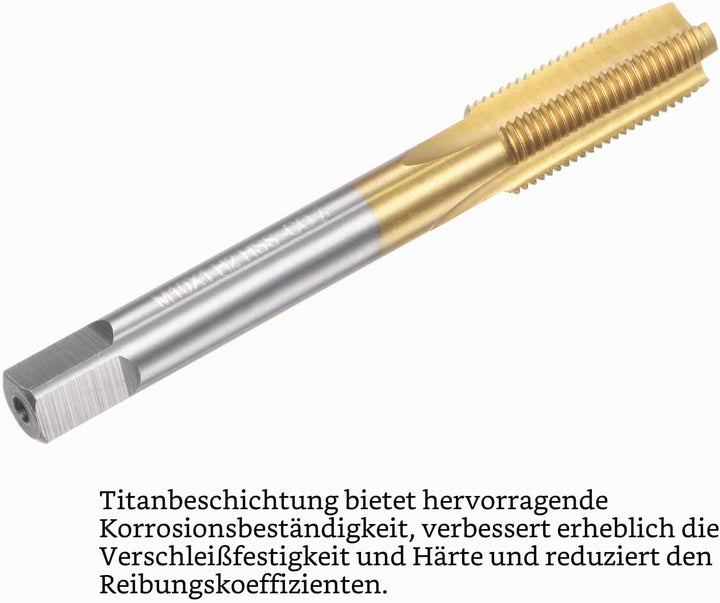 sourcing map Gewindebohrer mit gerader Spannut M10x1 Metrisch Links Titan M35 Kobalt HSS
