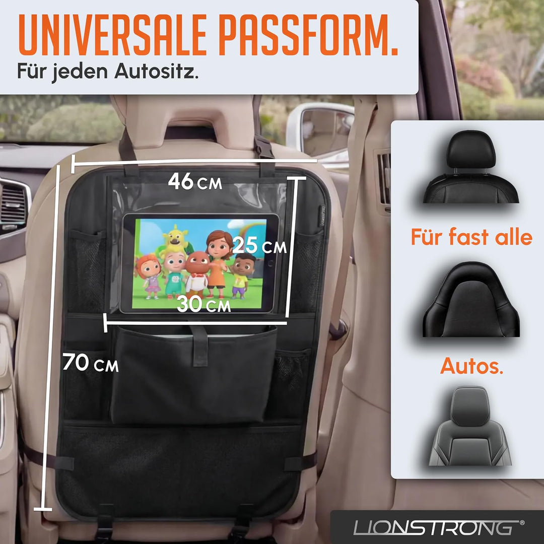 LIONSTRONG® Auto Organizer Kinder Rücksitz schwarz [WASSERDICHT] - Rückenlehnenschutz Auto Kinder un
