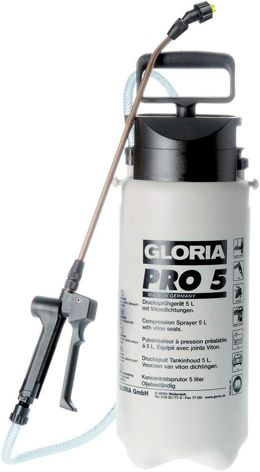 GLORIA Spezial-Drücksprüher Pro 5 | 5 L Industriesprüher | Flachstrahldüse | Robuste Dichtungen | Öl