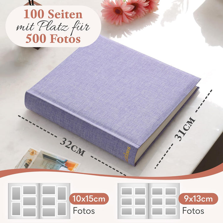 Das Fotoalbum für die Ewigkeit - 100 Seiten mit Platz für 500 Fotos. Fotoalbum leinen Fotoalbum lila