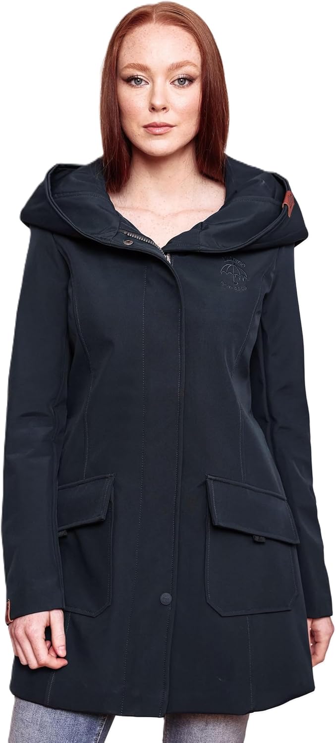 MARIKOO Damen Softshell Jacke Winterjacke wasserabweisend Outdoor lang B856 XS Navy, XS Navy