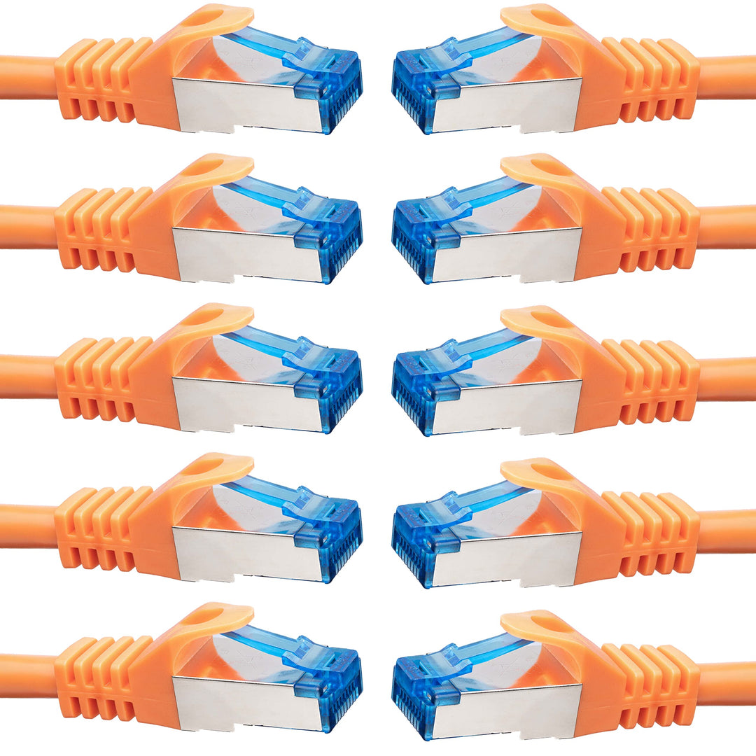 BIGtec - 10 Stück - 0,5m CAT.7 Gigabit Patchkabel Netzwerkkabel orange Kupferkabel Patch Ethernt LAN