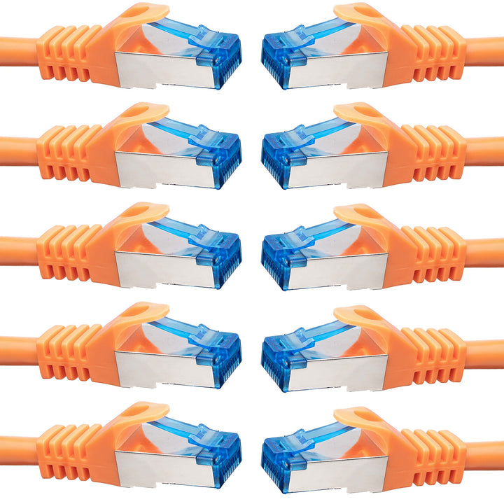 BIGtec - 10 Stück - 0,5m CAT.7 Gigabit Patchkabel Netzwerkkabel orange Kupferkabel Patch Ethernt LAN