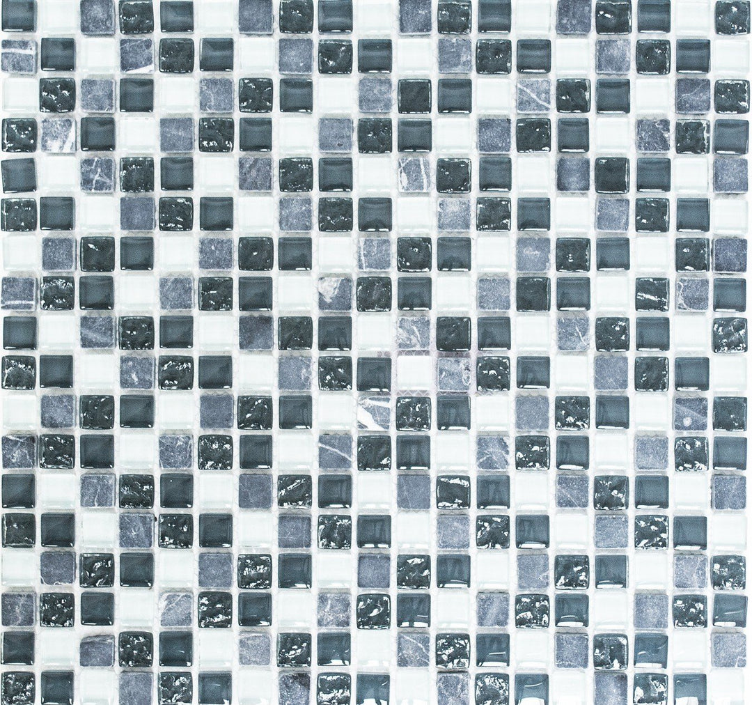 Mosaik Quadrat Crystal/Stein mix grau Glas Naturstein Fliesenspiegel, Mosaikstein Format: 15x15x8 mm