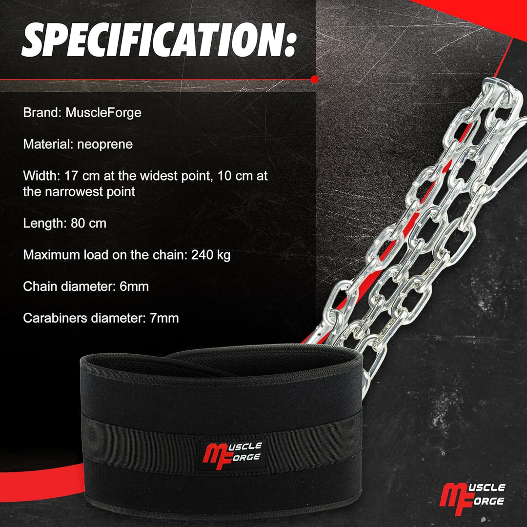 Dip Gürtel mit Kette 80cm Stahlkette für Klimmzüge & Dips | Robuster Gewichtsgürtel für Gym & Kraftt