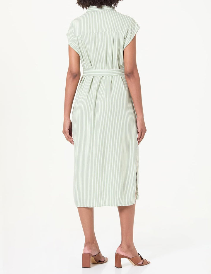 VERO MODA Damen Vmmymilo Sl Calf Shirt Dress WVN Ga Kleid L Reseda/Stripes:snow White, L Reseda/Stri
