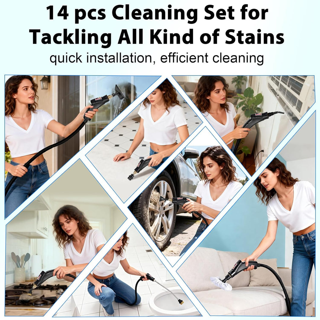 Dampfreiniger Handgerät mit 14 Zubehör, 1500W Mehrzweck Steam Cleaner, Dampfdruck 3Bar, Aufheizzeit