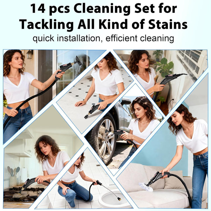 Dampfreiniger Handgerät mit 14 Zubehör, 1500W Mehrzweck Steam Cleaner, Dampfdruck 3Bar, Aufheizzeit