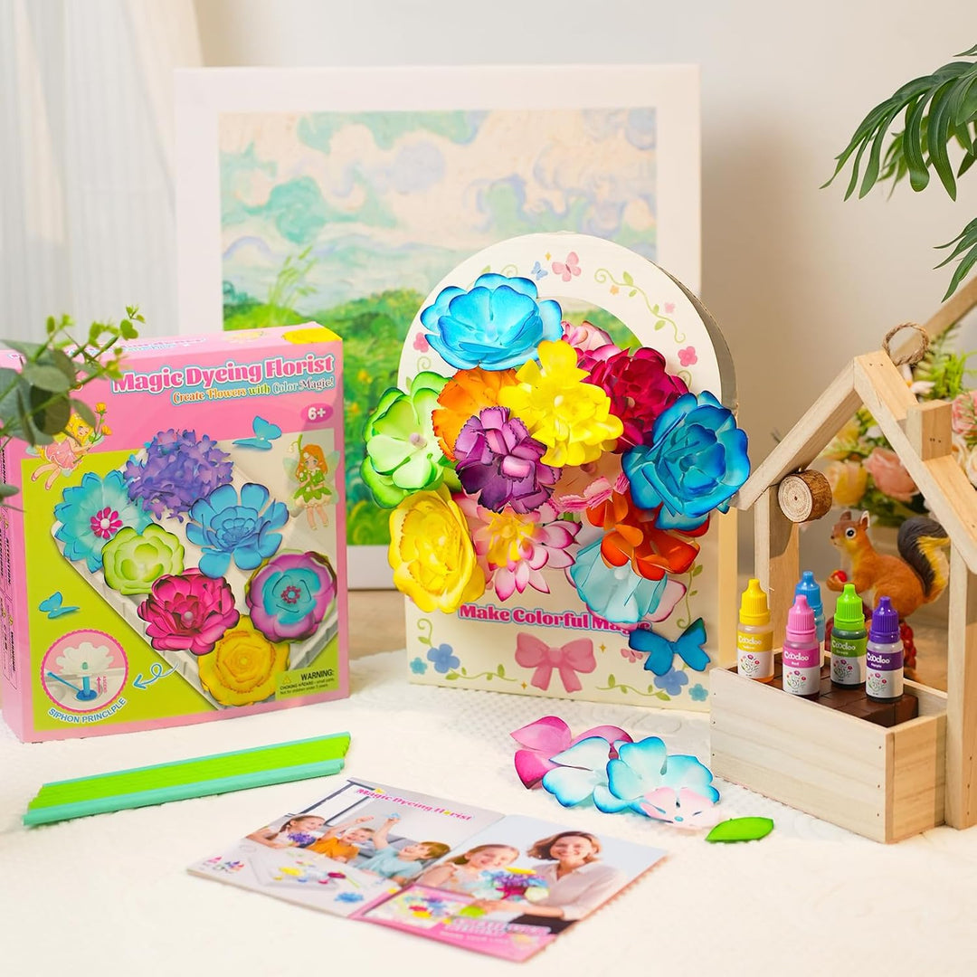 DIY Blumen Bastelset Kinder – Magisches Färben Floristik Set Basteln Mädchen Jungen Montessori Spiel