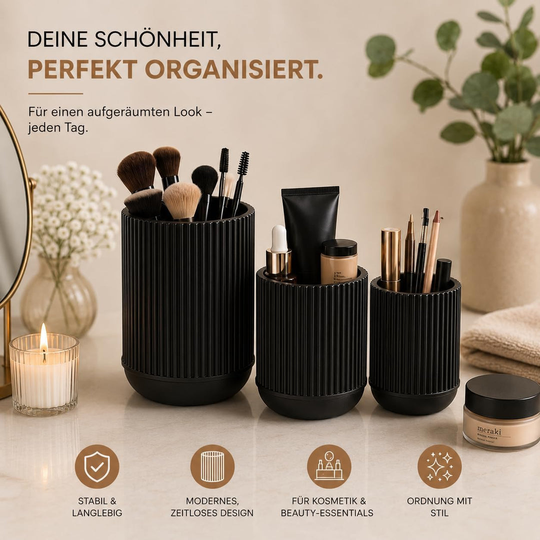 CABU Stiftehalter Schwarz 3er Set – Minimalistischer Schreibtisch Organizer – Multifunktionaler Stif