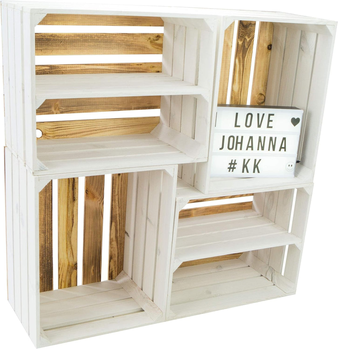 4er Set Massive Obstkiste Apfelkiste Weinkiste aus dem Alten Land +++ 50 x 40 x 30 cm (Weiss GEFL. B