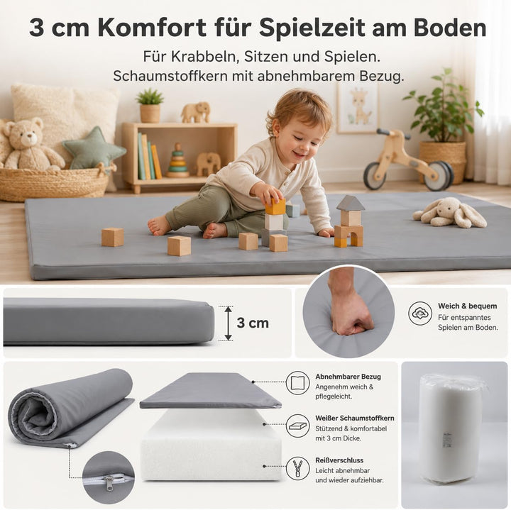 jxgzyy Krabbelmatte Baby 127 × 127 cm, 3 cm dick | Abwischbare PU-Seite und ultraweiche Kurzplüschse