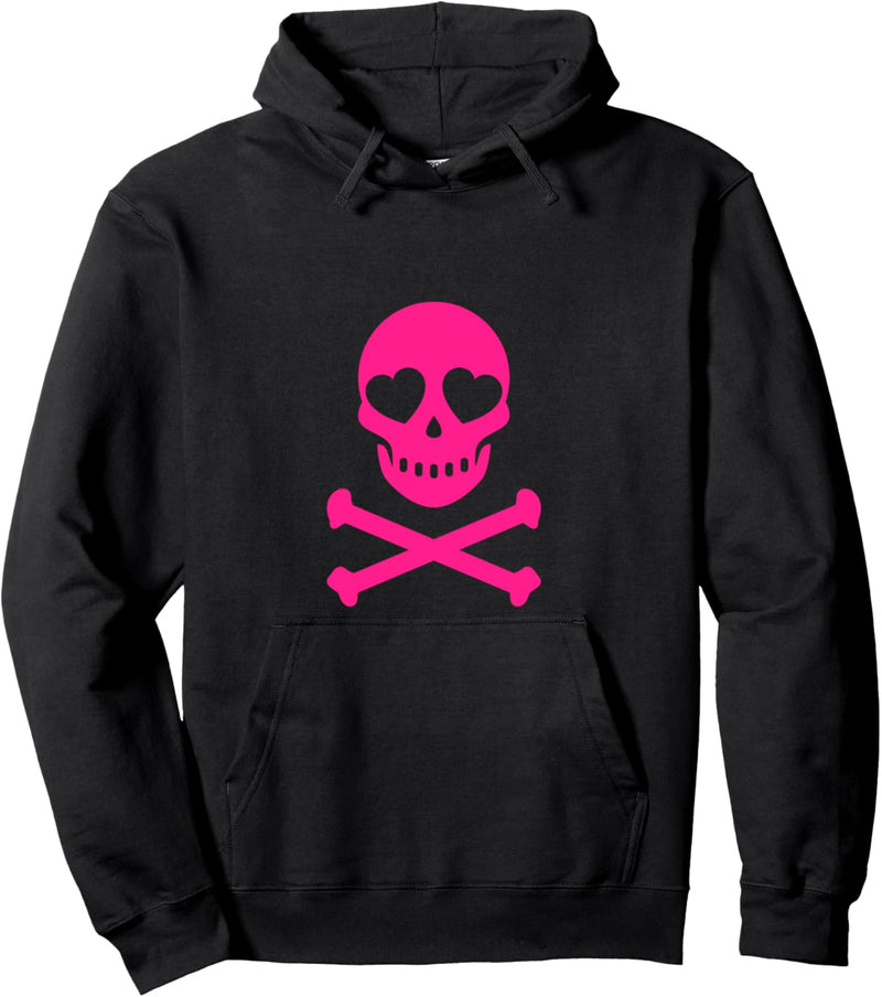 Totenkopf und gekreuzte Knochen mit herzförmigen Augen Pullover Hoodie