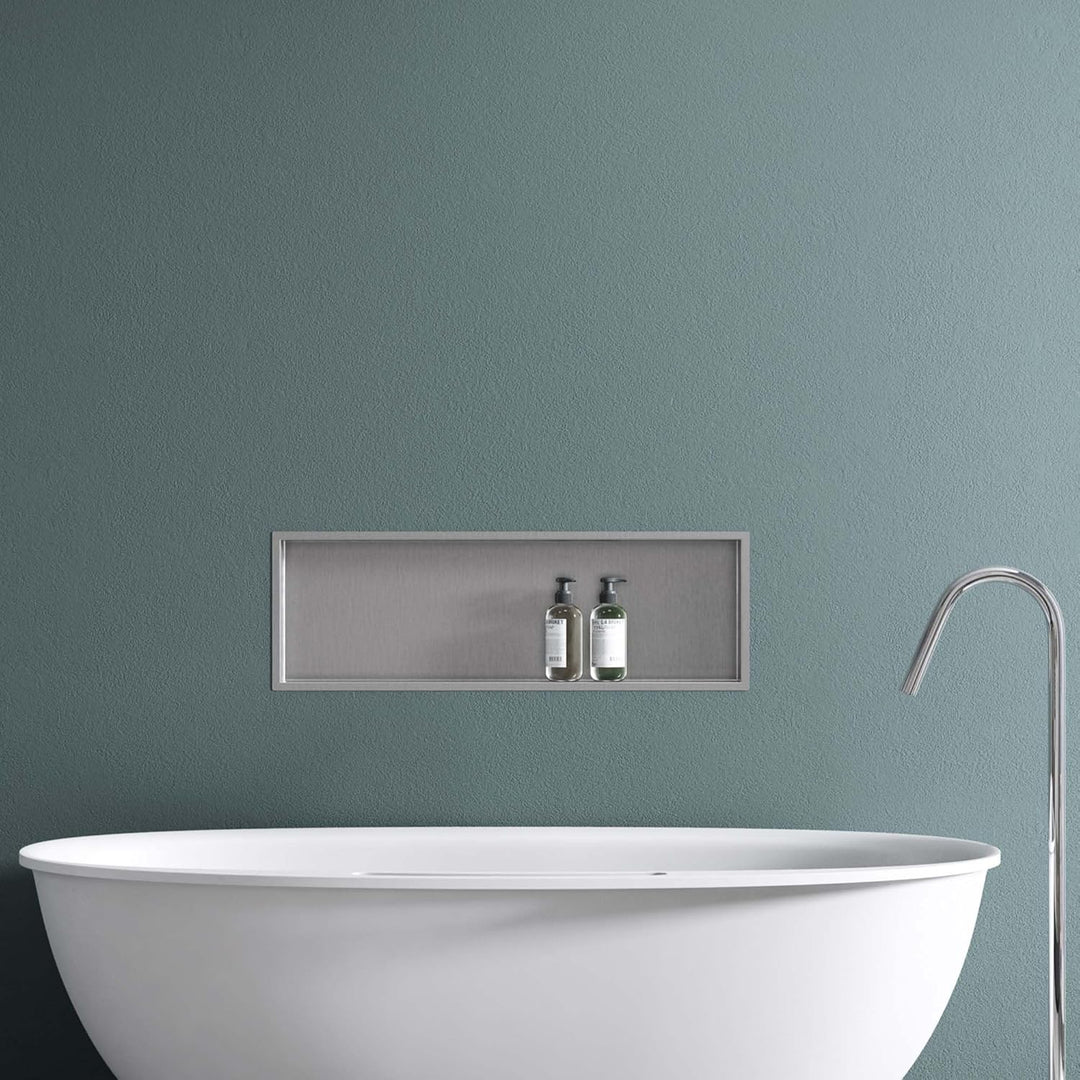 doporro Wandnische Dusche Silber 30 x 90cm | Duschablage Bad befliesbar aus Edelstahl | Duschregal U