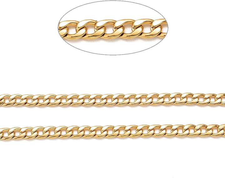 Edelstahl-Panzerketten, goldfarben, ungeschweisst, gedreht, 9 x 6 mm, für Halskette, Schmuck, Zubehö