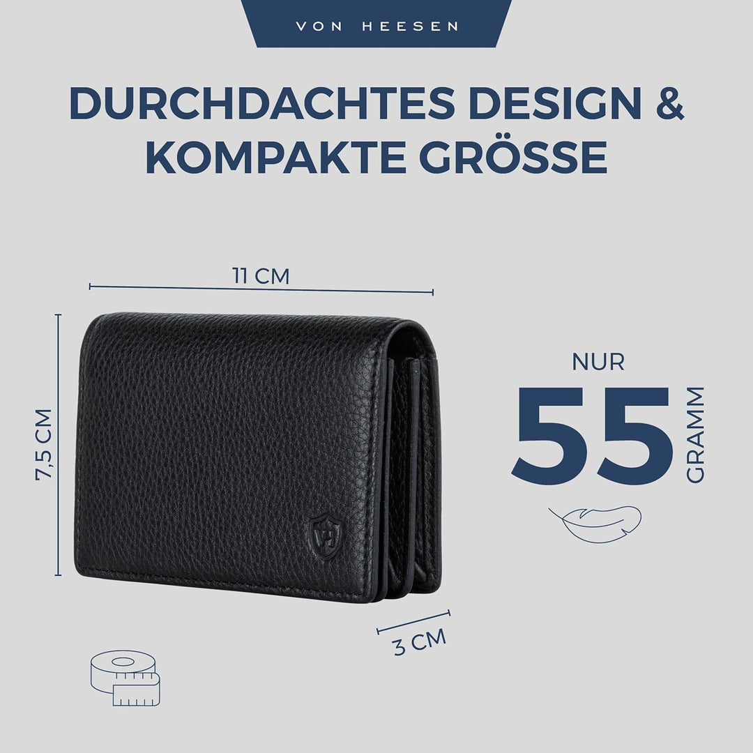 VON HEESEN® Visitenkartenetui Leder mit RFID-Schutz - Platz für 50 Visitenkarten - 6 Fächer - Visite