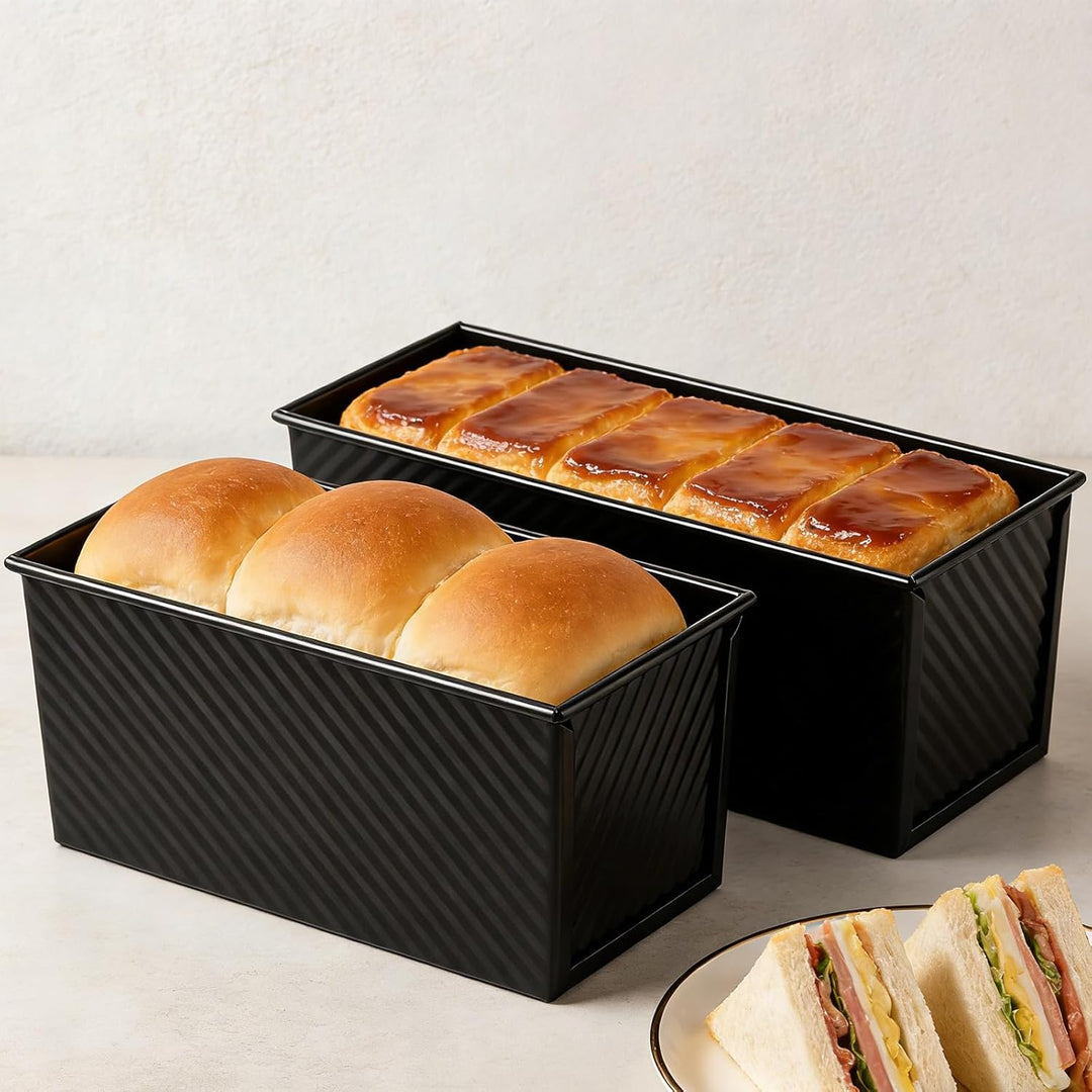 2 Stück Toastbrot Backform mit Deckel 1000g und 450g, Kastenform mit Deckel aus Kohlenstoffstahl, An