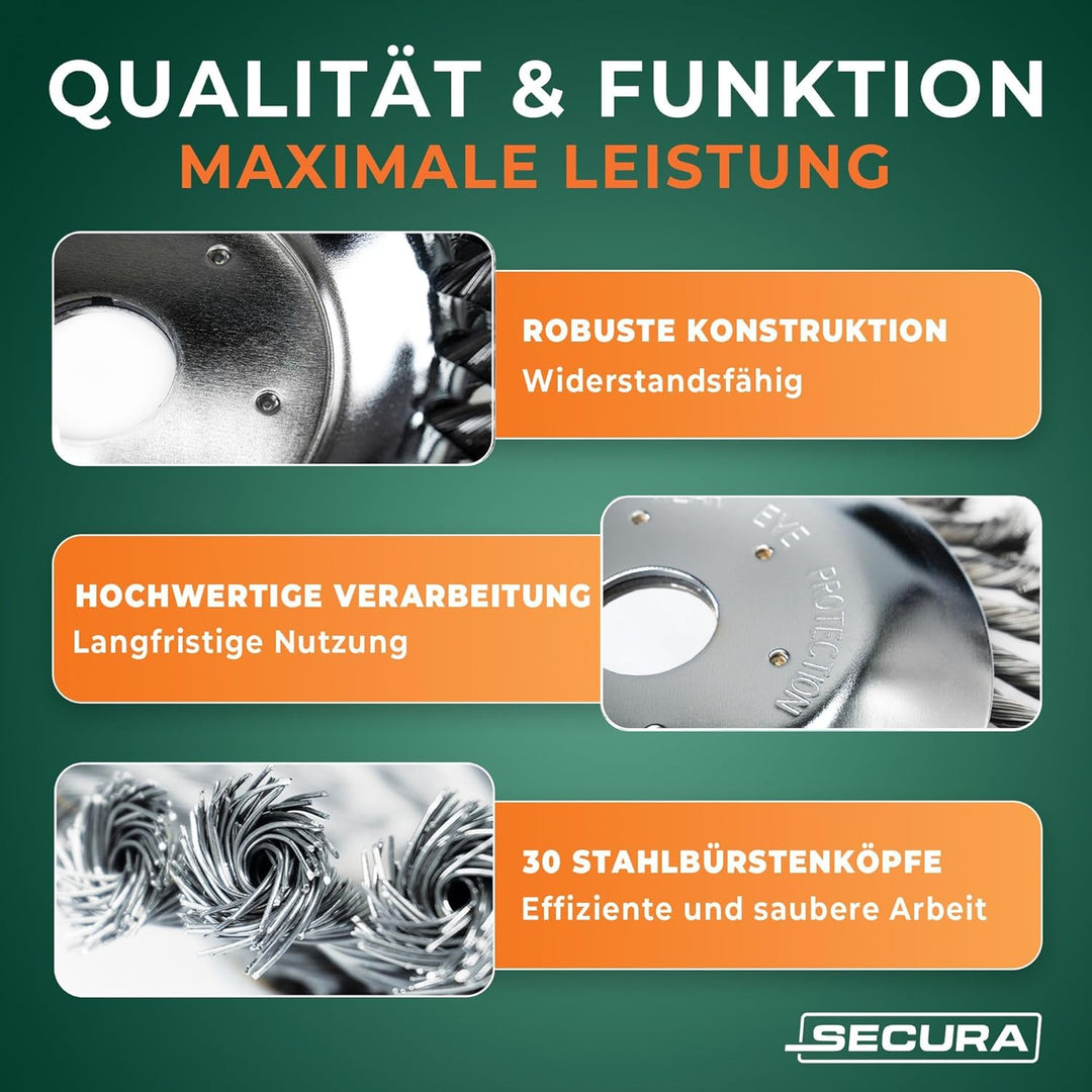 SECURA 3X Bürstenkopf Unkrautbürste für Motorsense Freischneider 25,4mm Bohrung 200mm Ø 3 200mm, 3 2