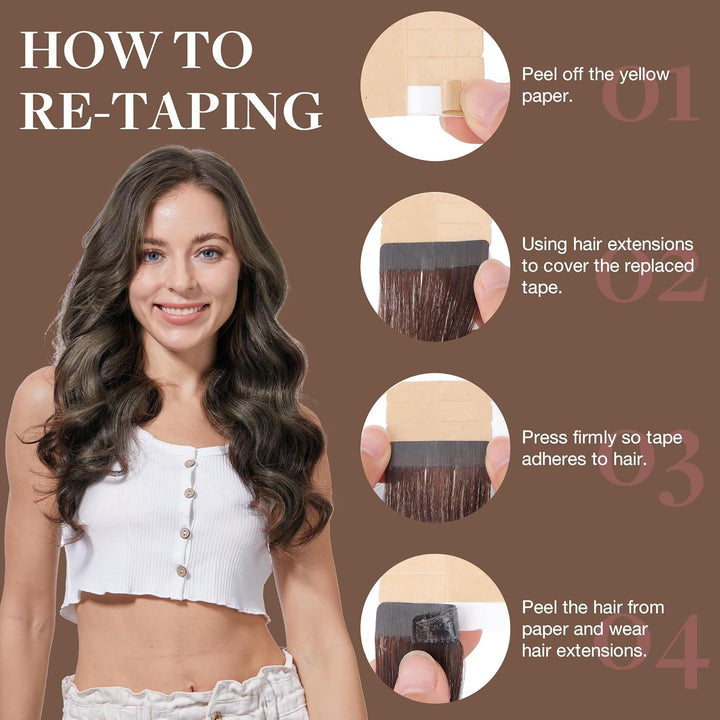 GOO GOO Tape in Extensions Echthaar, Balayage Naturschwarz Gemischt Hellblond 40cm 20pcs 50g, Haarve