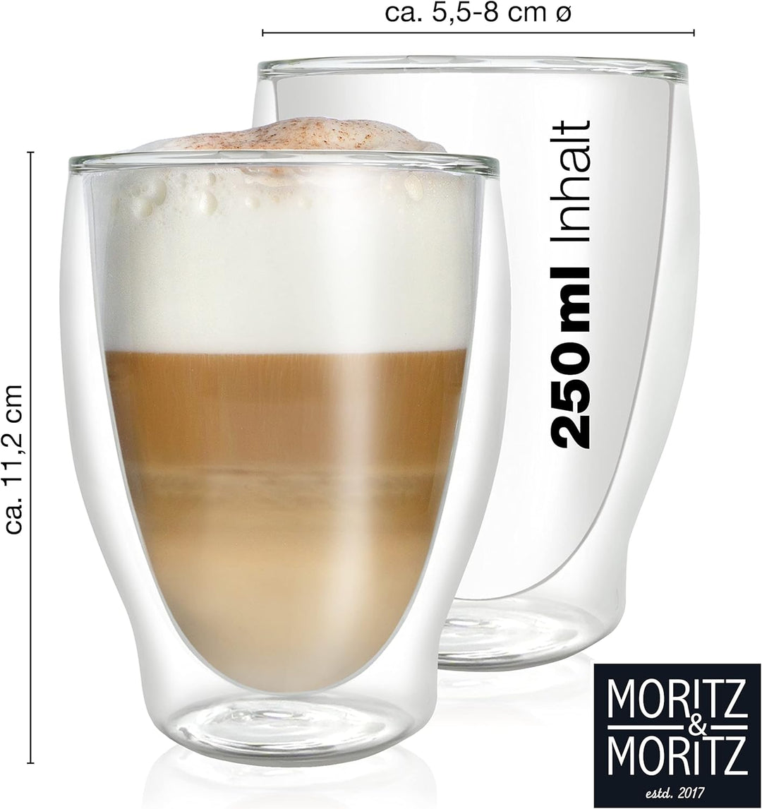 Moritz & Moritz Barista Milano 4 x 250 ml Cappuccino Gläser Doppelwandig – Doppelwandige Gläser für