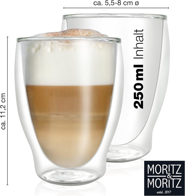 Moritz & Moritz Barista Milano 4 x 250 ml Cappuccino Gläser Doppelwandig – Doppelwandige Gläser für
