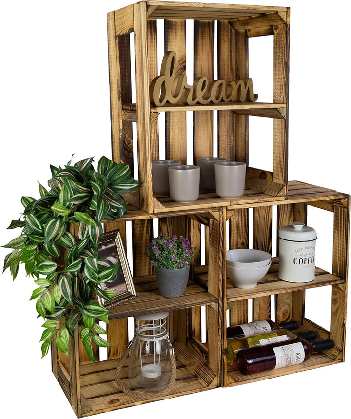 flambierte/geflammte Bücherregal - Schuhregalkiste mit Zwischenbrett/Mittelbrett Einlage ca 50x40x30