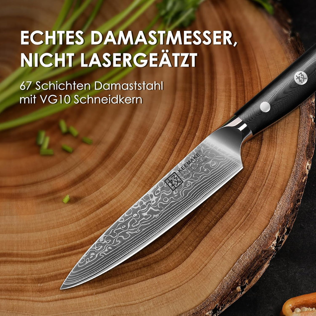 KEEMAKE Damastmesser Allzweckmesser scharfe 12,7 cm Klinge aus 67 Lagen Damaststahl, Profi Küchenmes