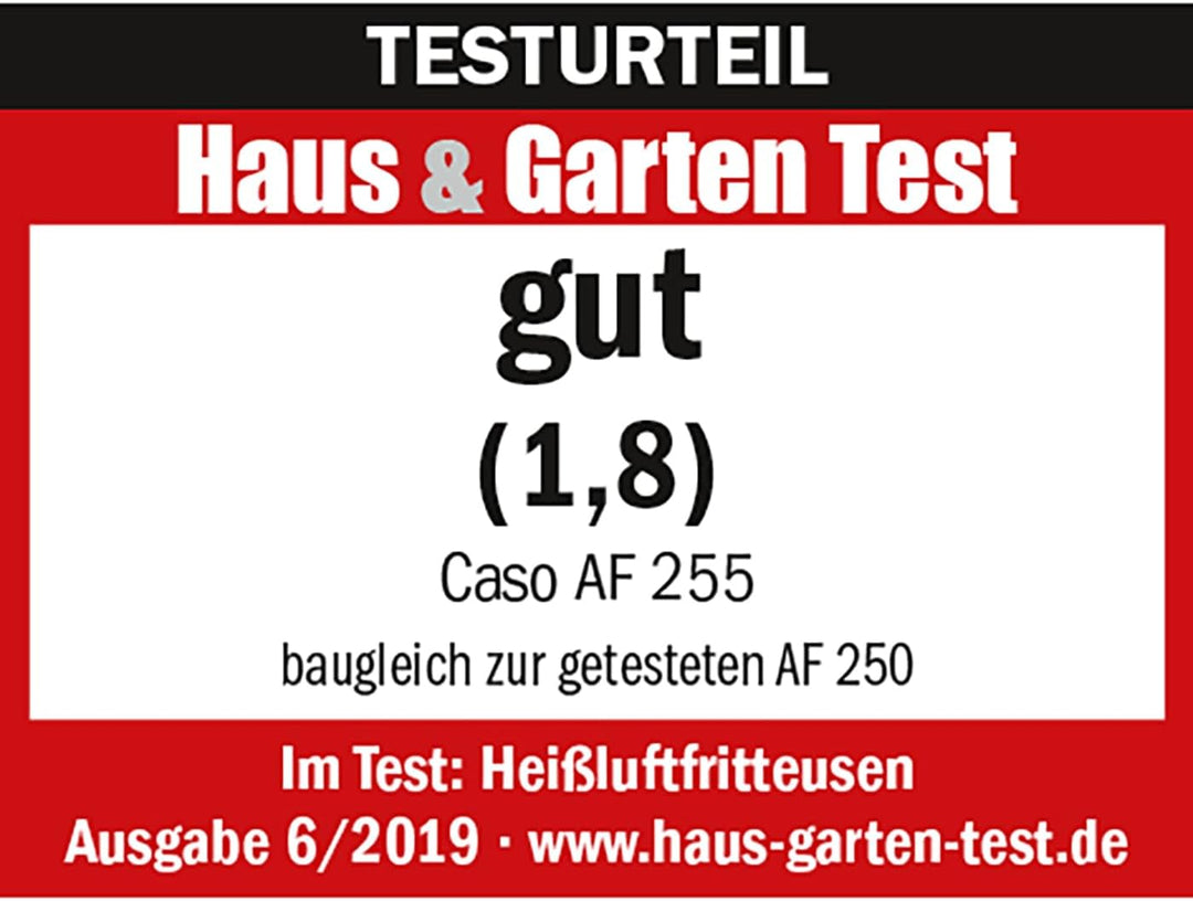 CASO | AF 255 Heissluftfritteuse 3 L, inkl. Grill-Rost | 1 kg, 60-200°C, Leistungsstark 1400 W, ohne