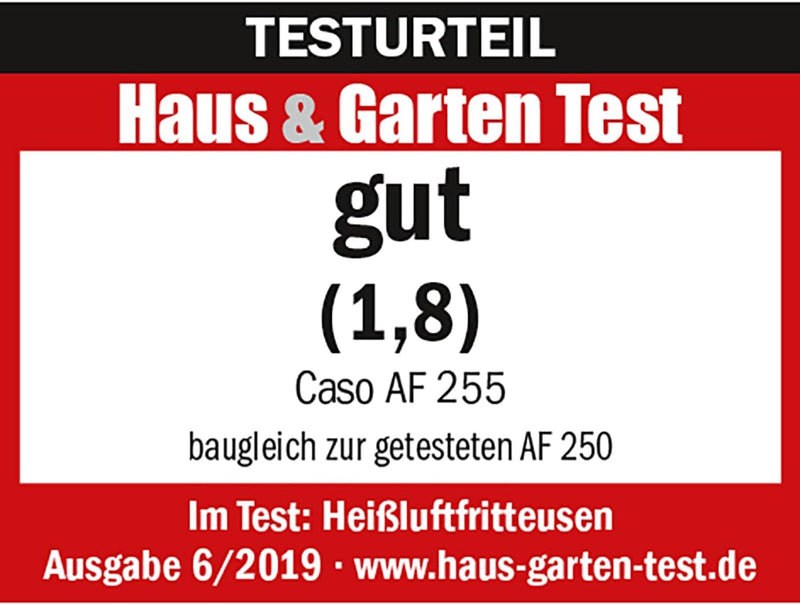 CASO | AF 255 Heissluftfritteuse 3 L, inkl. Grill-Rost | 1 kg, 60-200°C, Leistungsstark 1400 W, ohne