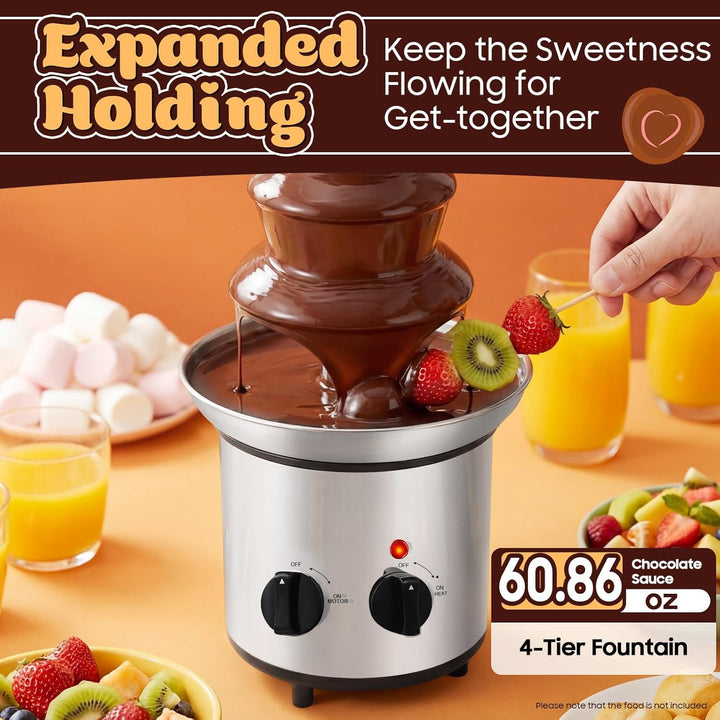 Schokoladenbrunnen Edelstahl, 4-Etagen mit Schmelzfunktion, 170W & 1.8L Kapazität, Elektrischer Scho