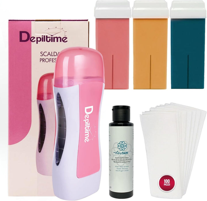 ANYSKIN EPILATION KIT> ROLLER WAX WARMER + 3 ROLLER NACHFÜLLUNGEN + ANYSKIN NACH WAX + 100 EPILATION