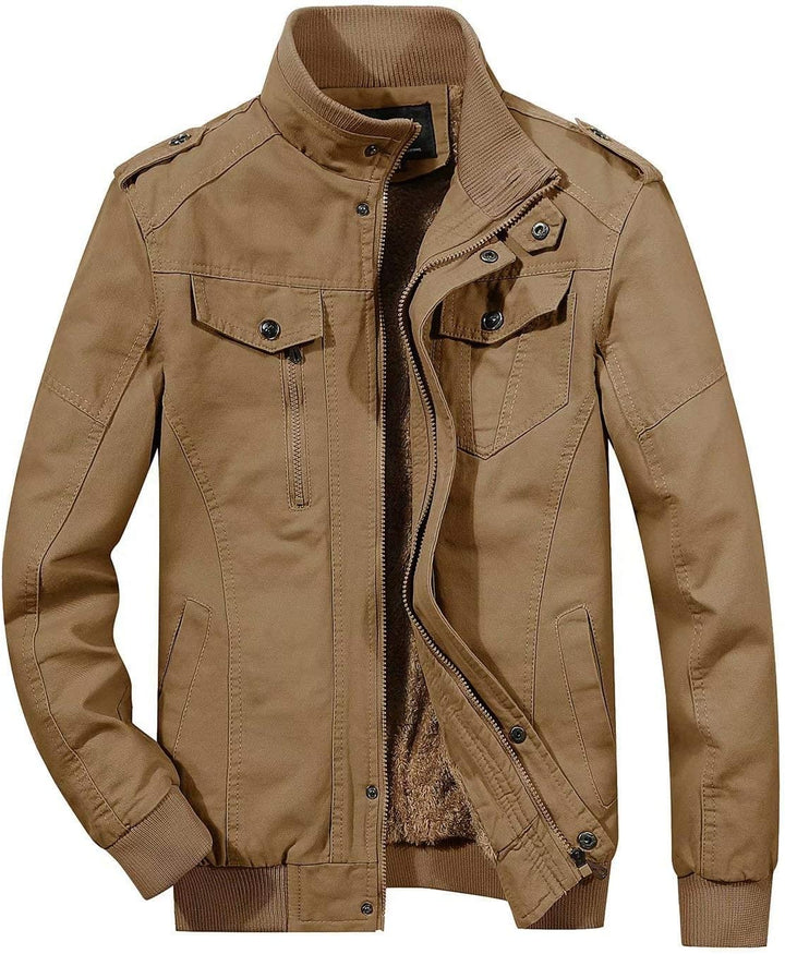 MAGCOMSEN Winterjacke Herren Warm Gefüttert Fleecejacke Cargo Casual Übergangsjacke Baumwolle Army J