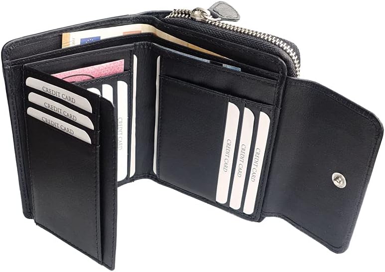 orso Bruno original schönes Damen Portemonnaie Leder schwarz Damengeldbörse mittelgross klein kompak