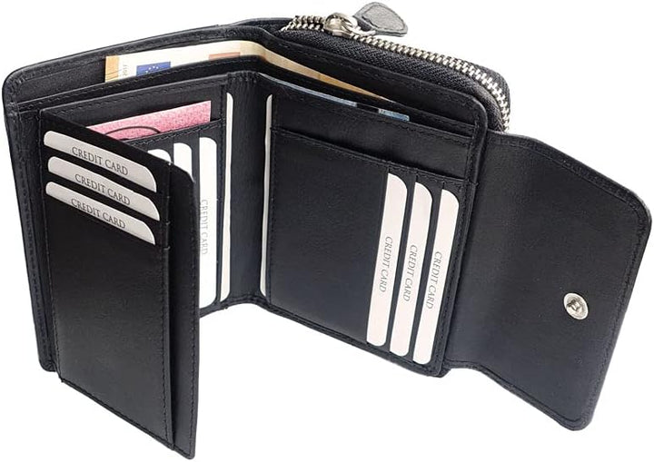orso Bruno original schönes Damen Portemonnaie Leder schwarz Damengeldbörse mittelgross klein kompak