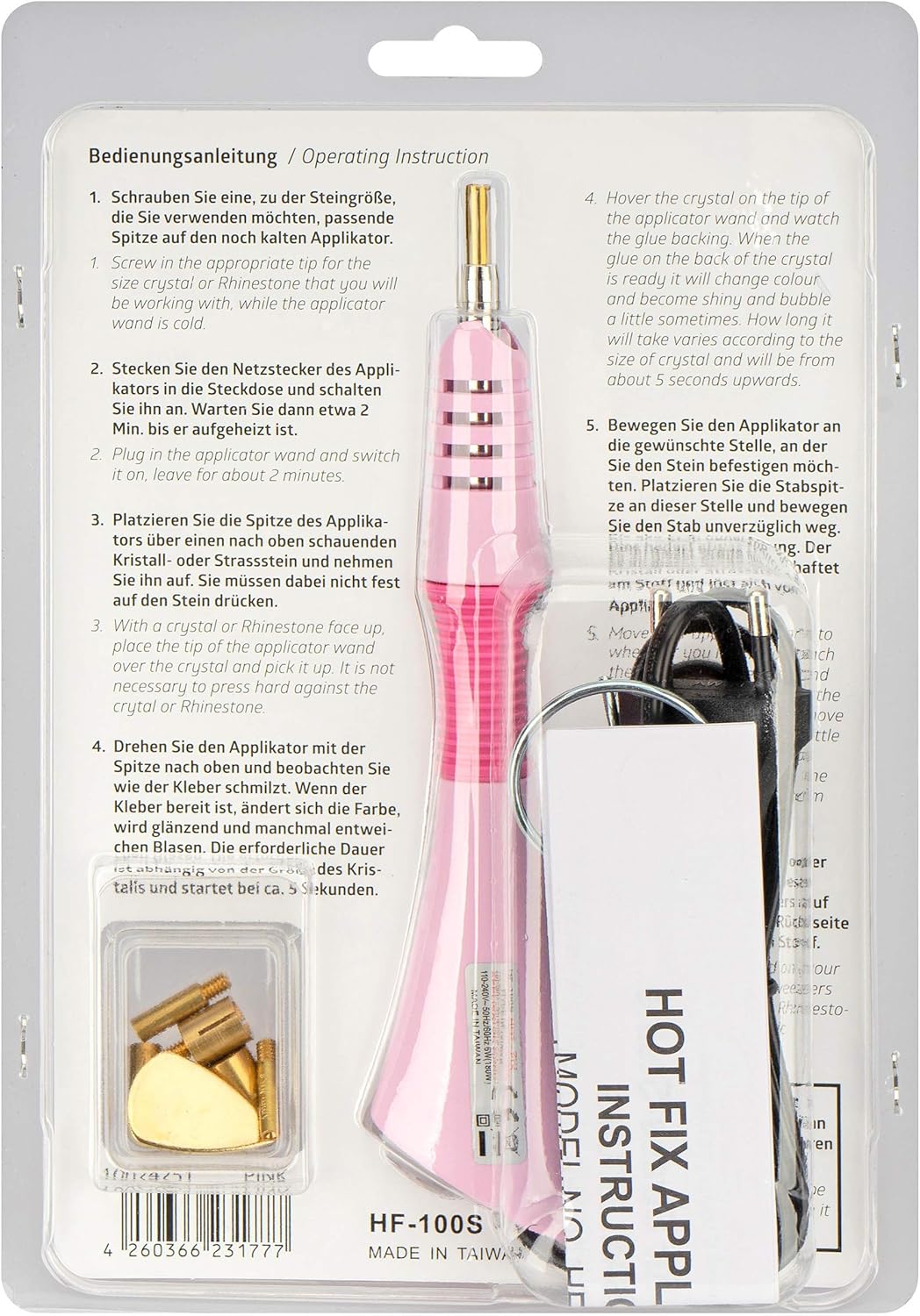 Hot Fix Applikator 7 Aufsätze + Mini-Bügelaufsatz (pink)