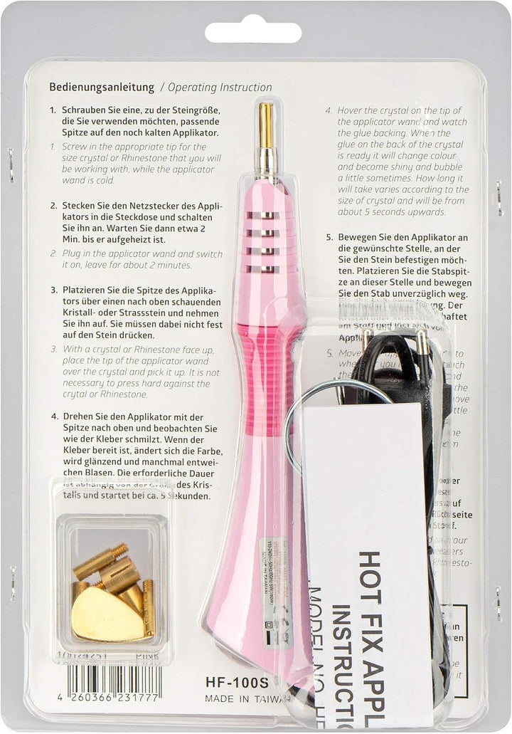Hot Fix Applikator 7 Aufsätze + Mini-Bügelaufsatz (pink)