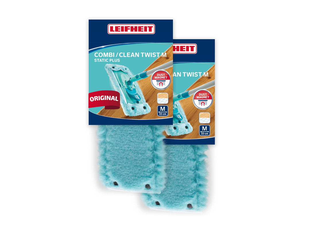 Leifheit 2er Set Wischbezug CLEAN Twist M Static Plus, Staubwischer für alle Bodenarten, zieht Staub