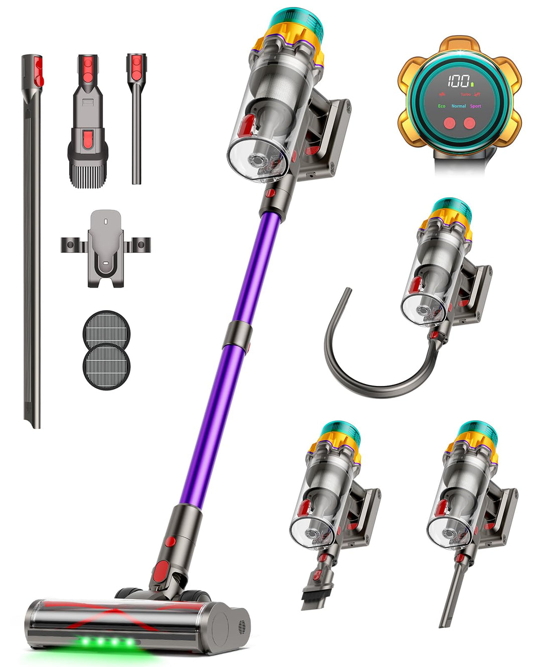 Akku Staubsauger 50000Pa/600W/65Min, Kabelloser Stabstaubsauger mit 2L Staubbehälter, Selbststehend,