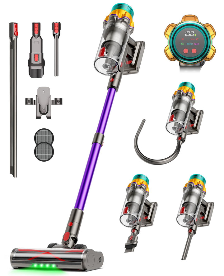 Akku Staubsauger 50000Pa/600W/65Min, Kabelloser Stabstaubsauger mit 2L Staubbehälter, Selbststehend,