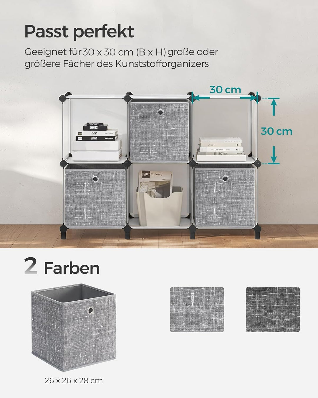 SONGMICS Aufbewahrungsbox, 6er Set, Ordnungsboxen aus Vliesstoff mit Griff, Boxen Aufbewahrung, 26 x