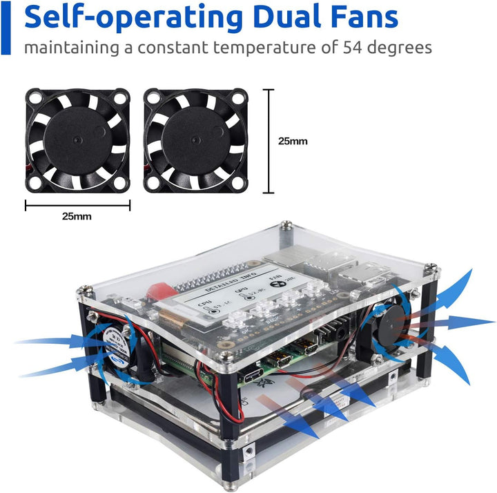 SunFounder NAS Kit for Raspberry Pi 4B/3B+/3B/3A+/2B, NAS Hat, Dual Fan, Micro SD Card Included