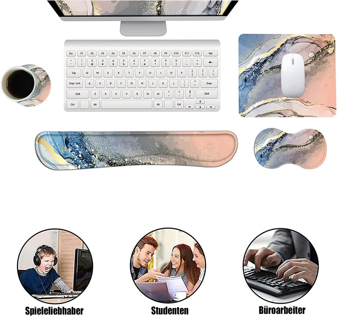 Handballenauflage Tastatur + Mauspad + Handgelenkauflage + Untersetzer, Memory Foam 4-in-1 Handgelen