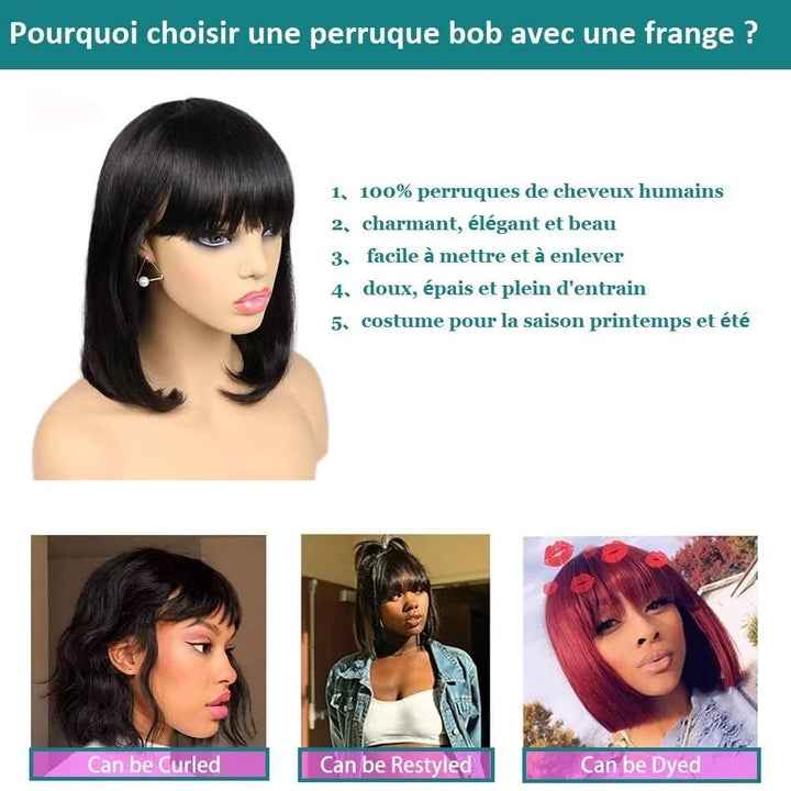 Short Bob Human Hair Wigs with Bangs None Lace Front Wigs Brazlian Straight Hair Machine Made Bob Wi