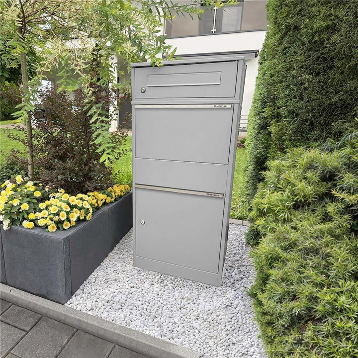 Metzler Briefkasten und Paketbox, Postbox rostfrei und massiv, Paketbriefkasten XXL, Standbriefkaste