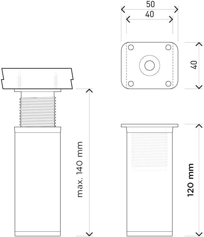 sossai® Design-Möbelfüsse MFV1 | höhenverstellbar | 8er Set | Vierkant-Profil: 40 x 40 mm | Farbe: W