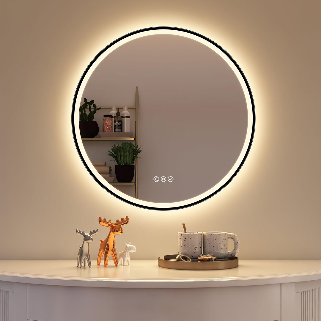 STARLEAD Badspiegel-Rund-mit-Beleuchtung 60cm Diameter, LED-Spiegel-Rund mit Bluetooth, Dimmbar, 3 L