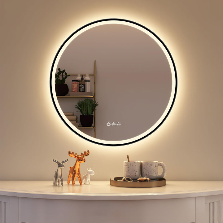 STARLEAD Badspiegel-Rund-mit-Beleuchtung 60cm Diameter, LED-Spiegel-Rund mit Bluetooth, Dimmbar, 3 L